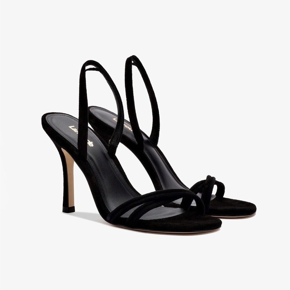 NWOB Larroude Annie Strappy Sandals Black Suede Size 9.5 Designer Womens